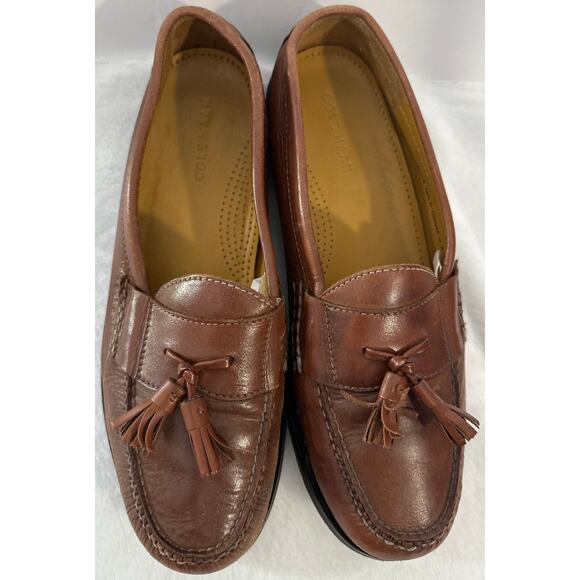 COLE HAAN Cognac Brown Tassel Loafers Men\'s 10.5 Leather Slip On Shoes main image 5
